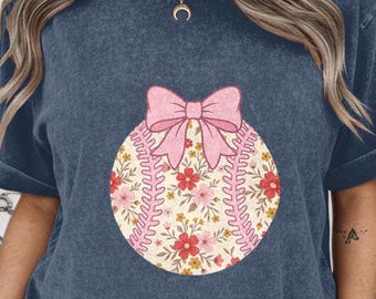 Softball Mom PNG, Coquette Bow Clipart, Floral Plaid Game Day Design, Gift for Sports Mom