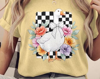 Checkered flower goose PNG, wildflower goose design, coquette mama goose art, goose lover sublimation shirt graphic