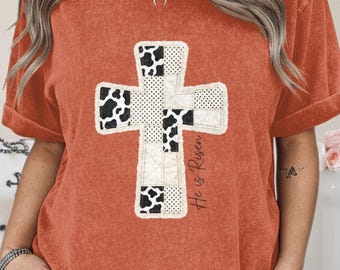 Patchwork Cross PNG, Inspired Quilted Bunny Design, Coquette Easter Grandmacore Download