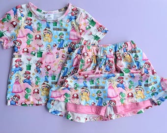 Peach Princess and Brothers Skort Outfit Girls