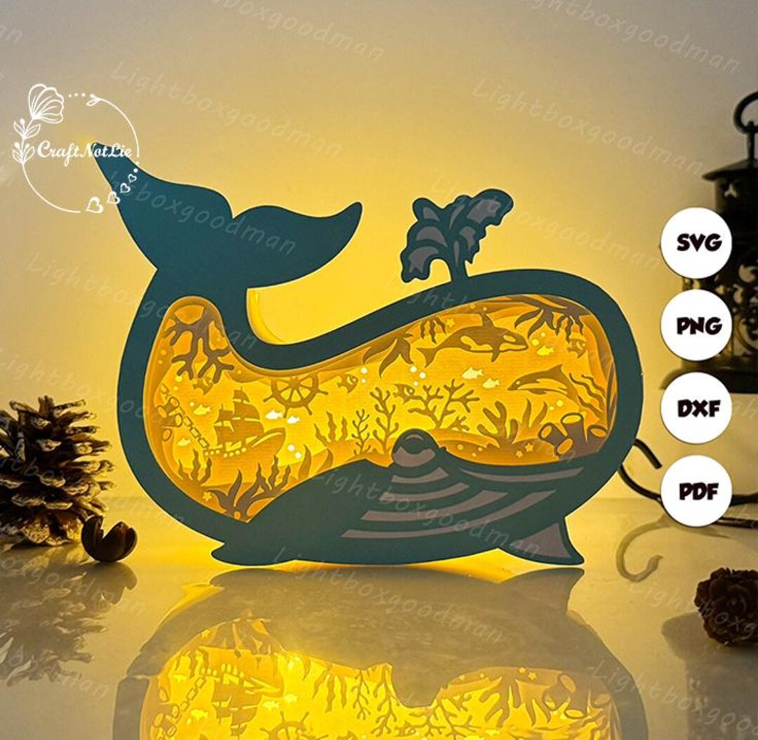 Whale Box Seabed Lantern SVG: Animal Paper Cut Template (digital ...