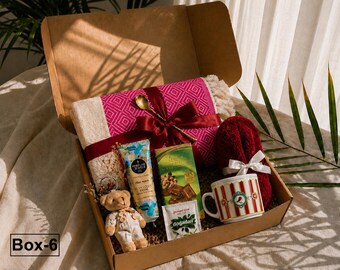 Personalized Hygge Gift Box, Knit Blanket, Spa Self Care Set, Happy Birthday Gift Box, Cozy Holiday Gift Basket for Her & Him, Get Well Soon