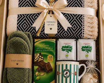 Paquete de cuidado para ella, cesta de regalo de cumpleaños, regalo de pronta recuperación, caja de regalo para mujer, caja de regalo hygge, regalo "Pensando en ti", paquete de autocuidado