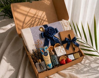 Personalisierte Hygge-Geschenkbox, Strickdecke, Spa-Set, Geburtstagsgeschenkbox, gemütlicher Geschenkkorb für Sie und Ihn, Vatertag