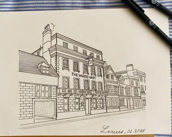 Custom Hand-Drawn First Date Sketch, Personalised Anniversary Keepsake, Couple Drawing, Restaurant Venue Illustration