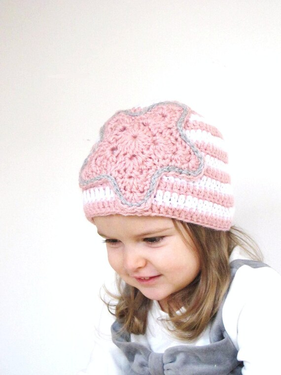 Items similar to Crocheted Pastel Girlie Star Newborn/Baby Hat sizes