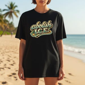 abolish ICE T-Shirt | Political Statement, Retro Script Design