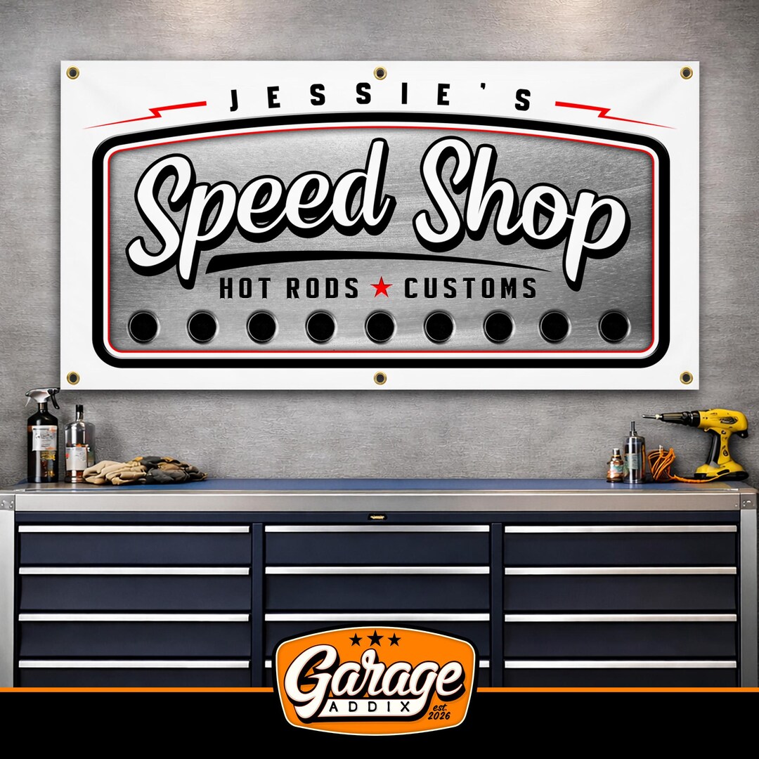 Personalized Speed Shop Garage Banner, Custom Hot Rod Man Cave Sign - Etsy