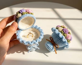 Crochet Bouquet Ring Box Pattern PDF, Floral Engagement Ring Holder, Wedding Proposal Box, Crochet Rose Jewelry Holder, Digital Download