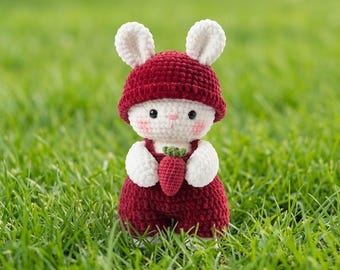 Amigurumi Bunny Pattern, Large Crochet Bunny Pattern, Rabbit Doll PDF, Cute Plush Bunny With Carrot, Bunny Doll Tutorial, Digital Download
