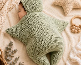 Crochet Baby Star Bunting Pattern PDF, Hooded Newborn Cocoon, Star Shaped Blanket, Baby Sleep Sack, Swaddle Wrap, Baby Shower Gift, Download