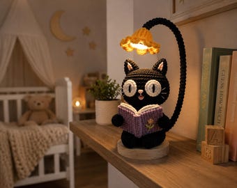 Crochet Cat Lamp Pattern PDF, Amigurumi Night Light Lamp, LED Bulb Decor, Instant Download, Cute Cat Gift, Book Lover Crochet DIY Home Decor