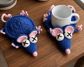 Crochet Mouse Coaster Pattern PDF, Cute Animal Mug Rug Crochet Tutorial, Mouse Cup Mat DIY Pattern, Instant Digital Download