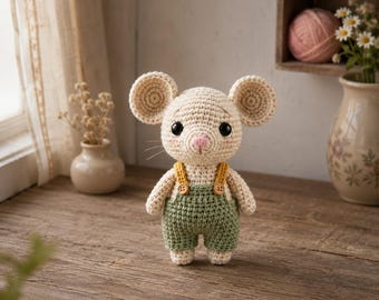 Cute Amigurumi Little Mouse Crochet Pattern- PDF Step-by-Step DIY Plush Toy Tutorial Beginner-Friendly Instant Download Sage Overalls
