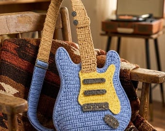 Crochet Electric Guitar Bag Pattern PDF, Amigurumi Guitar Sling Purse, Strap Crochet Bag, Music Lover Gift, Shoulder Bag, Digital Download
