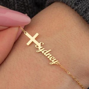 Personalized Cross Bracelet with Name,  Cross Name Jewelry, Baptism Gift, Cross Jewelry, Christian Gifts, Gift of Communion, Gift for Mom