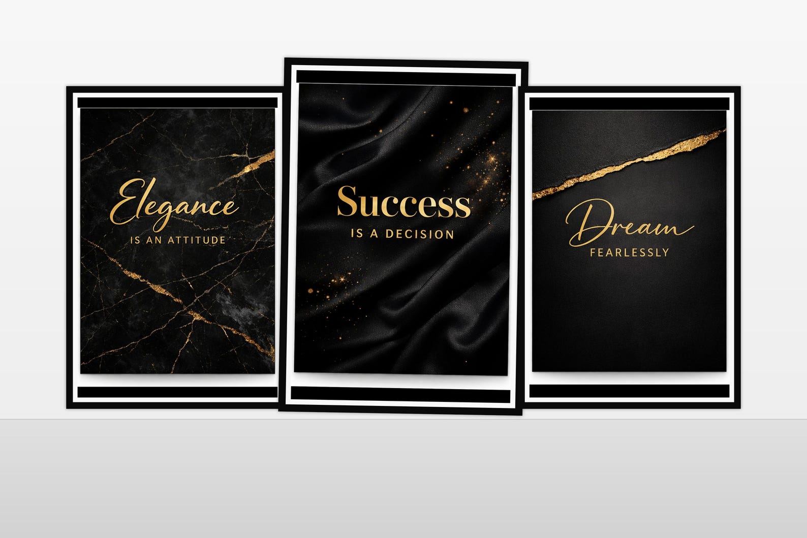Set of 3 Black Gold Printable Wall Art | Luxury Glam Quote Prints ...