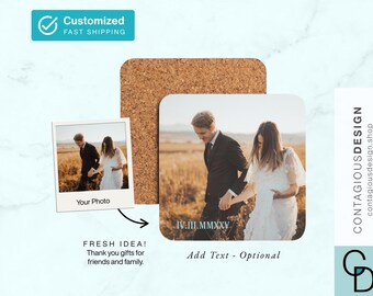 Custom Photo Coaster Personalized Gift Couples Wedding Anniversary Keepsake Memory Tribute Pet Memorial Housewarming Present Picture Drink