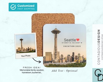 Custom Vacation Photo Coaster Personalized Travel Keepsake Family Trip Memory Gift Add Photo & Text Cork Back Coaster