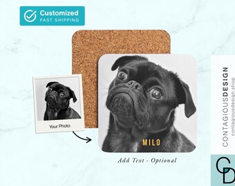 Custom Pet Photo Coaster Personalized Pet Gift Dog or Cat Picture Coaster Custom Text Pet Lover Gift Cork Back Coaster Keepsake