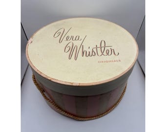 Vintage Round Hat Box W/  Carry Handle Pink Stripe Vera  Storage Container