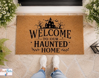 Halloween Welcome Mat, Spooky Porch Decor, Fall Coir Doormat, Halloween Gift