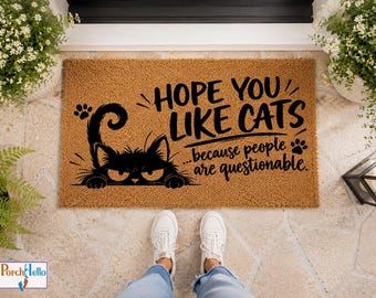 Funny Cat Doormat, Hope You Like Cats, Black Cat Porch Decor