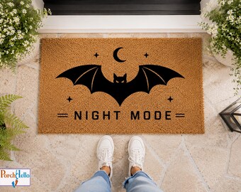 Night Mode Bat Doormat, Funny Halloween Welcome Mat, Spooky Porch Decor, Bat Lover Gift,