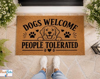 Funny Dogs Welcome People Tolerated Doormat, Golden Retriever Pet Lover Gift