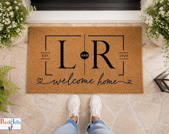 Personalized Monogram Doormat, Custom Initial Welcome Mat, Natural Coir (Est. Year)