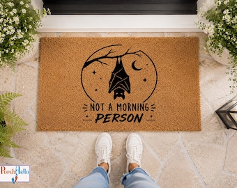 Bat Doormat, Natural Coir, Funny Halloween Welcome Mat, Spooky Front Door Decor