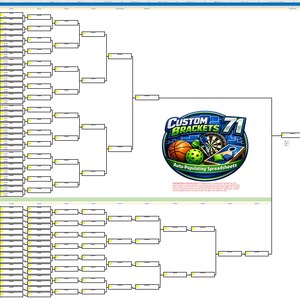 61-Team Tournament Bracket, Auto-populating Spreadsheet, Double-Elimination