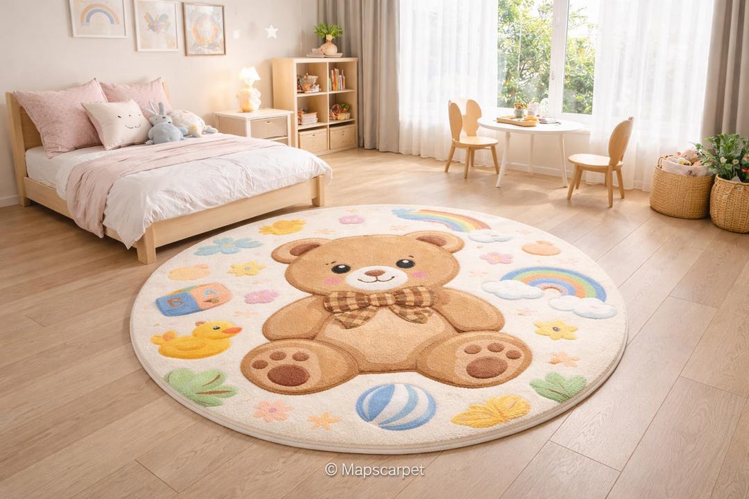 Teddy Rug Teddy Bear Round Nursery Rug Hand Tufted Wool Kids Room - Etsy