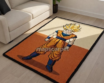 Handmade Super Saiyan Warrior Rug – Bold Anime Character Floor Decor