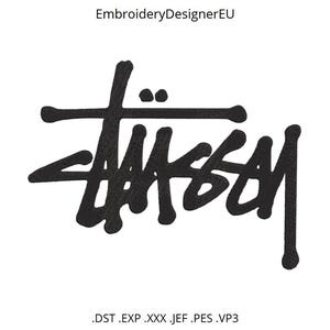 May include: Black embroidered logo on a white background. The logo features a stylized wordmark with a bold, textured appearance. The text "EmbroideryDesignerEU" is at the top. Below the logo are file extensions .DST .EXP .XXX .JEF .PES .VP3.
