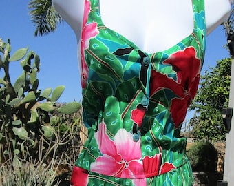 Vintage 1980s Carol Anderson sundress dress M 38-40&quot; bust tropical pockets
