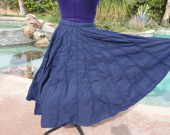 Vintage 1950s skirt full circle navy blue S swing ballroom Egyptian 26" waist 28 1/2" length