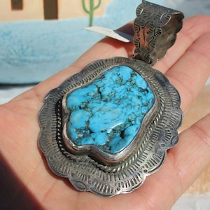 Vintage David Freeland Jr huge sterling silver turquoise gemstone pendant signed southwest