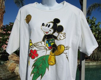 Vintage Disney Mickey Mouse oversize top tropical glitter short sleeve One Size unique