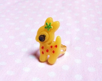 Ring yellow Bambi, Fawn, deer, flower, lolita, kawaii