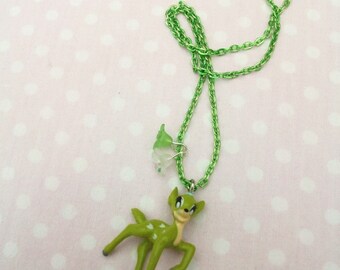 Green Bambi, Fawn, deer, flower, lolita, kawaii necklace