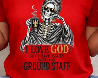 Funny Skeleton Woman Sarcastic Faith Humor Dark Gothic Angel Coffee Quote Design digital download PNG file