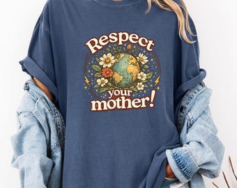 Respeta a tu Madre Tierra Globo Floral Vintage PNG, Diseño de Cita Ecológica, Gráfico Retro de Naturaleza Descarga para Imprimir compra uno y llévate dos