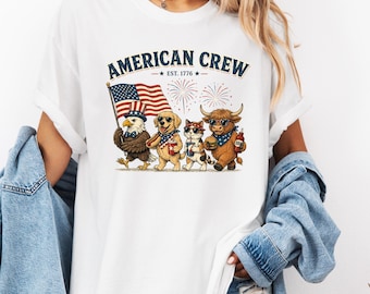 American Crew 1776 Funny Patriotic Animals Eagle Dog Cat Cow Fireworks BBQ USA Retro Design digital download PNG file