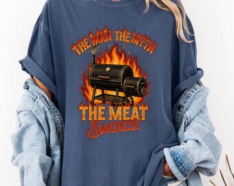 The Man The Myth The Meat Smoker Funny BBQ Pitmaster Humor Grill Lover Vintage Flames Design digital download PNG file