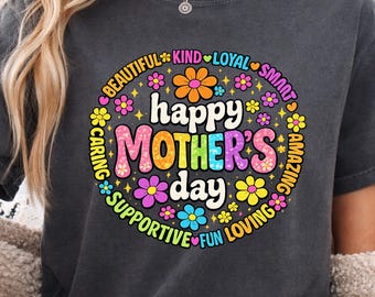 Happy Mothers Day Retro Floral Groovy Mom Rainbow Flower Cute Mama Grandma Boho Aesthetic Design
