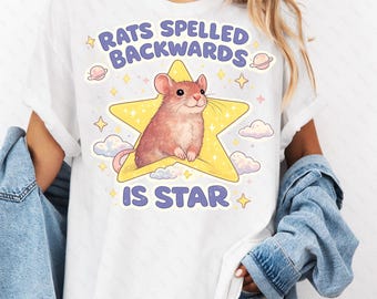 Estrella de rata divertida PNG, "Ratas" (al revés) es "Estrella", diseño de roedor mascota para sublimación, Cricut, gráfico de camiseta imprimible