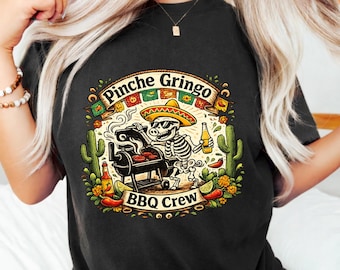 Pinche Gringo BBQ Crew Mexican Skeleton Pig Grilling Meat Beer Fiesta Sombrero Humor Cinco de Mayo Grill Master Design digital download PNG
