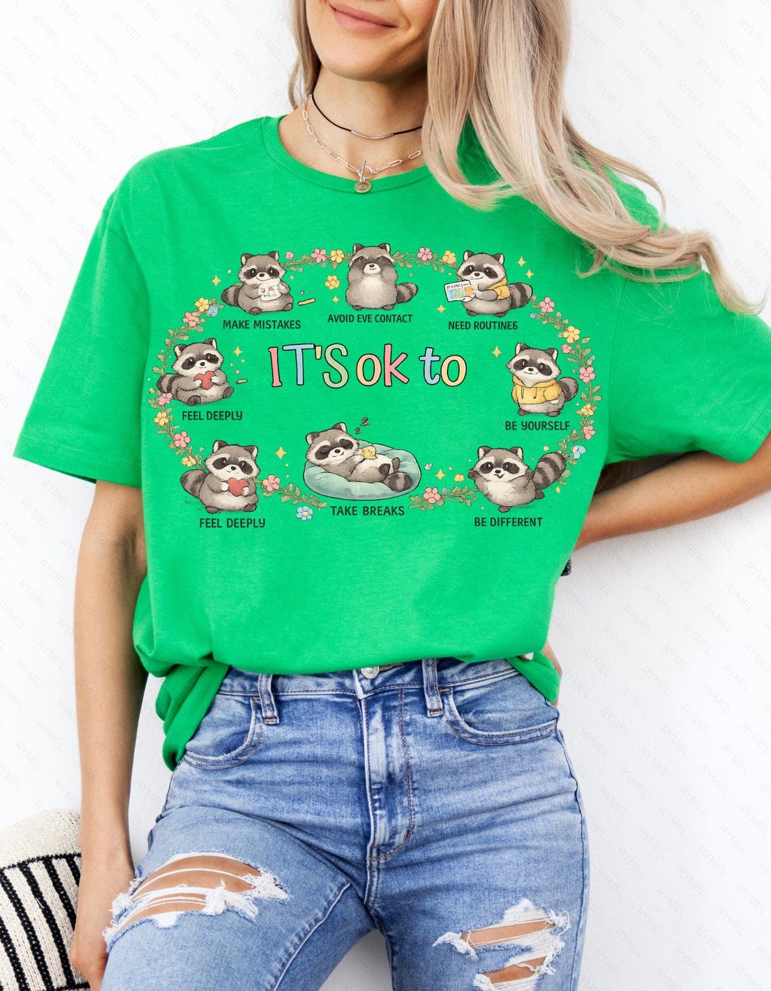 Cute Raccoon It's OK to PNG Autism Awareness Mental Health Self Care ...
