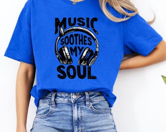 Music Soothes My Soul vintage headphone PNG, retro music lover design, musician digital download, DJ audio graphic file